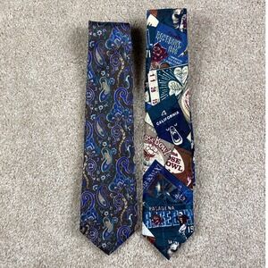 Surrey Mens Necktie Lot 2 Rose Bowl 1969 Novelty & Brown Blue Paisley USA‎ Made